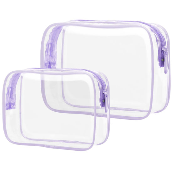 Picture of PACKISM Clear Makeup Bags - 2 Pack TSA Approved Toiletry Bags in 2 Size Clear Travels Bags for Toiletries, Clear Cosmetic Bags Airport Carry on Clear Compliant Bag, Light Purple