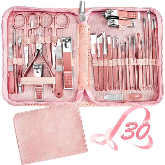 Picture of Manicure Set 30 in 1 Nail Clipper set, REDFLOW nail clippers, fingernail & toenail clippers, Manicure Tools, pedicure tools, Suitable for Travel Manicure Kit, Nail Set Kit With Everything Profe