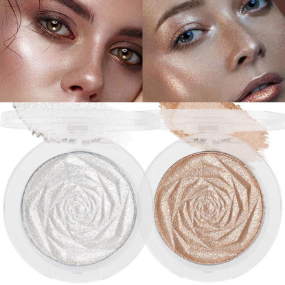 Picture of evpct Pearl White & Champagne Gold Face Highlighter Makeup Shimmer Glitter Diamond Sparkly Highlighters Makeup Palette Powder for Face Body Cheek iluminadores iluminador de jos maquillaje luminizers