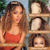 Picture of HIRIREMY Ombre Honey Blonde Deep Wave Lace Front Bob Wigs Human Hair for Black Women Wet and Wavy 13x4 HD Ombre Brown Short Curly Bob Wigs Human Hair Pre Plucked Wear and Go Glueless 1B/30 14 Inch