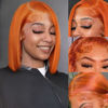 Picture of HIRIREMY Ginger Bob Lace Front Wigs Human Hair for Black Women 13x4 HD Lace Frontal Straight Bob Orange Ginger Wig Lace Front Human Hair Pre Plucked Hairline with Baby Hair Brazilian #350 12 Inch