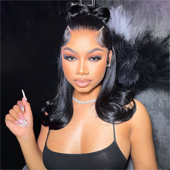 Picture of HIRIREMY Straight Lace Front Wigs Human Hair Pre Plucked 13x4 HD Lace Frontal Wigs Wear and Go Glueless Wigs Human Hair for Black Women 180% Density Natural Hairline with Baby Hair 18 Inch