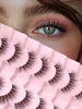 Picture of Natural Cat Eye Lashes Wispy Eyelashes 14mm Lightweight False Eyelashes 3D Volume Natural Strip Lashes 0.1mm Thin Cotton Band Lashes Pack C Curl Soft Lashes 7 Pairs Siligli