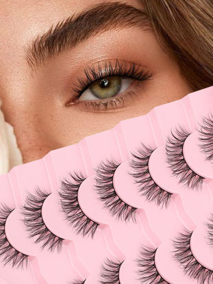Picture of Lashes Natural Wispy Eyelashes 15mm Strip Lashes Pack False Eyelashes 0.1MM Thin Band C Curl Eye Lashes 3D Volume False Eyelashes Siligli Lashes 7 Pair