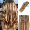 Picture of LORIEN Clip in Hair Extensions Real Human Hair, 18 Inch 100g, 4/27 Chocolate Brown to Caramel Blonde, Clip in 100% Brazilian Remy Human Hair Extensions 8pcs Per Set with 18 Clips Double Weft