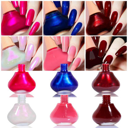 Picture of 6 Colors Nail Polish, 12ml×6 Quick Dry Nail Lacquer, Super Lustrous Nail Enamel Polish, Shimmer Iridescent Ultrachrome Nail Art Varnish, 0.41 fl oz