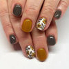 Picture of Fall Press on Nails Short Square Fake Nails with Floral Designs Yellow Nails Press ons Grey Acrylic Nails Glossy Glue on Nails Fall Flower Leaves Artificial Stick on Nails for Women Girls 24 Pcs