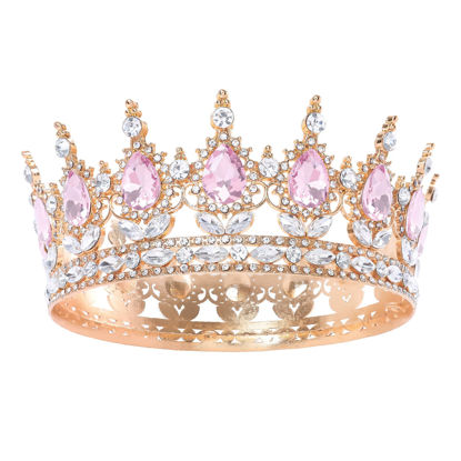 Picture of Feltent Pink Queen Crown for Women Crystal Tiara for Girl Rhinestone Wedding Headband for Bride Hair Accessories for Costume Birthday Party Prom Gifts
