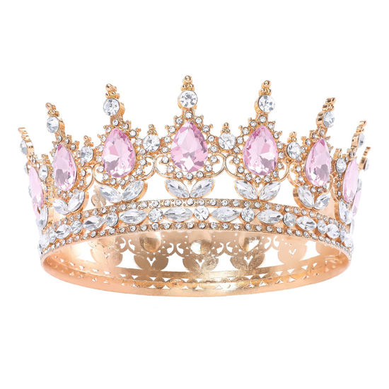 Picture of Feltent Pink Queen Crown for Women Crystal Tiara for Girl Rhinestone Wedding Headband for Bride Hair Accessories for Costume Birthday Party Prom Gifts