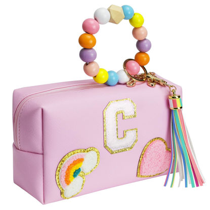 Picture of Elilier Christmas Gifts for Girls Kids, Personalized Initial Makeup Bag Pink Cosmetic Bag Travel Toiletry Bag Gifts 6 7 8 9 10 11 12 Years Old Girl Gifts Teen Girl Gifts Trendy Stuff (Small)