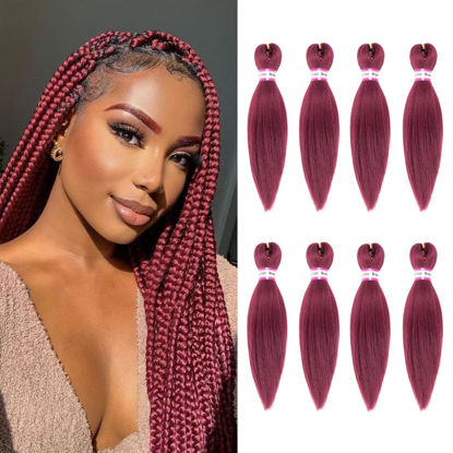 Picture of Burgundy Braiding Hair Pre Stretched 12 Inch 8 Packs Braiding Hair Extensions for Crochet Box Braids Twists Locs Hair Itch Free Soft Yaki Texture Hot Water Setting (12inch,#Burgundy)