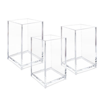 Picture of Newkita 3 Pack Clear Acrylic Cosmetic Pencil Pen Holder Cup, Clear Makeup Brush Holder, Desk Acrylic Brushes Storage