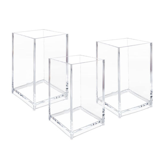 Picture of Newkita 3 Pack Clear Acrylic Cosmetic Pencil Pen Holder Cup, Clear Makeup Brush Holder, Desk Acrylic Brushes Storage