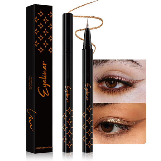 Picture of evpct 1Pcs Bronze Glitter Glittering Diamond Shimmer Liquid Eyeliner Eye Makeup Pencil Set, Sparkle Shimmer Colored Eyeliner Pen Waterproof Smudge Proof Long Lasting High Pigmented 03#