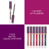 Picture of QiBest 7Pcs Matte Liquid Lipstick wiith 1Pc Lip Plumper Makeup Set, Dark Black Purple Lipstick Goth Halloween Lip Set Waterproof Lip Gloss Kit Pigmented Long Lasting Lipstick Makeup for Women & Girls