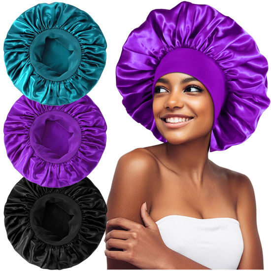 Picture of 3PCS Extra Large Satin Bonnets for Sleeping, Hair Bonnets for Black Women Braids Curly Hair, B