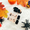 Picture of Halloween Press on Nails Medium Square Fake Nails Matte Glue on nails Nude False Nails with Cute Mummy Spiders Webs Design Halloween Nails Black Full Cover Stick on Nails for Women Girls 24 Pcs