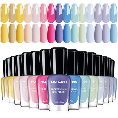 Picture of Morovan Pastel Nail Polish Set:Macaron Air Dry 15 Bright Colors 0.25oz Spring Summer Regular Fingernail Polish Bulk Nail Polish Kit Finger Nail Polish Gift Set for Women