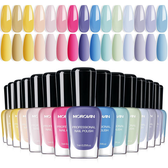 Picture of Morovan Pastel Nail Polish Set:Macaron Air Dry 15 Bright Colors 0.25oz Spring Summer Regular Fingernail Polish Bulk Nail Polish Kit Finger Nail Polish Gift Set for Women