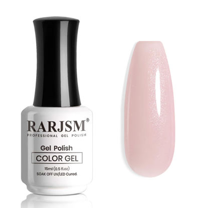 Picture of RARJSM Nude Pink Glitter Gel Polish Sparkle Jelly Pink Gold Shimmer Pigment Gel Nail Polish Sheer Transparent Neutral Color Skin Tone 15ml Natural Soak off UV LED Cured for Home Salon DIY Nail Art