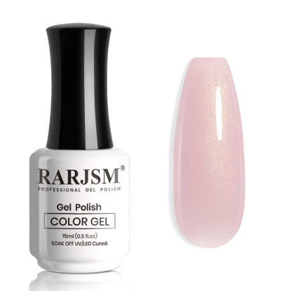 Picture of RARJSM Nude Glitter Pink Gel Polish Sparkle Pink Gold Shimmer Pigment Jelly Gel Nail Polish Sheer Transparent Neutral Color Skin Tone 15ml Natural Soak off UV LED Cured for Home Salon DIY Nail Art