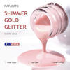 Picture of RARJSM Nude Glitter Pink Gel Polish Sparkle Pink Gold Shimmer Pigment Jelly Gel Nail Polish Sheer Transparent Neutral Color Skin Tone 15ml Natural Soak off UV LED Cured for Home Salon DIY Nail Art
