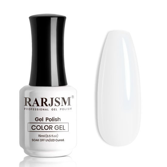 Picture of RARJSM Milky White Gel Nail Polish with Blue Glitter Clear Sheer White Nude Shimmer Gel Polish 15ml UV LED Soak Off Transparent Soft White Color Home Salon French Manicure Varnish Curing Requires