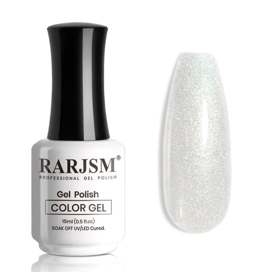 Picture of RARJSM Glitter Gel Nail Polish Pearl Shell White Chunky Sparkle Diamond Rainbow Shimmer Jelly Iridescent Gel Polish Single Bottle Soak off UV LED Cured for Home Salon Manicure 15ML 1PC
