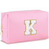 Picture of URSKYTOUS Initial Preppy Makeup Bag Travel Small Cosmetic Bag Cute Pink Personalized Preppy Makeup Pouch Zippered PU Toiletry Bag Christmas Birthday Gifts for Women Mom Teacher Friends(K)
