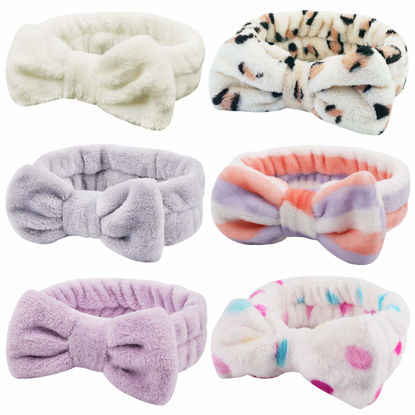 Picture of 6 Pcs Spa Facial Headbands Set - Soft Fleece Headbands for Makeup, Face Washing, Skin Care, Yoga, and Shower with Bow Hair Band