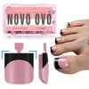 Picture of NOVO OVO Black French Tip Toe Nail Tips Press on, BERRY PINK Sharp Square Pre-Designed Soft Gel False Toenail Extension, Long/Medium Wide Fake Toenails, Full Cover Acrylic for DIY 15 Sizes 240 pcs