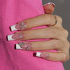 Picture of Canvalite French Tip Press on Nails - 300Pcs Pre-Colored Quick and Easy Press on Nails Long Square Fake Nails with Designs DIY Gel Nail Tips, Pink White