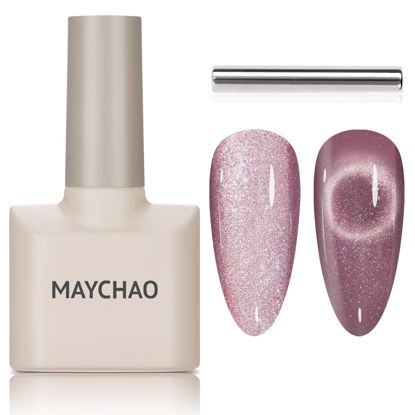 Picture of MAYCHAO 15ML Romatic Galaxy Cat Eye Gel Nail Polish 1Pc Galaxy Gel Polish with Magnet Soak off Holographic Magnetic Gel Polish for Nail Art Manicure Salon DIY at Home, 0.5 OZ