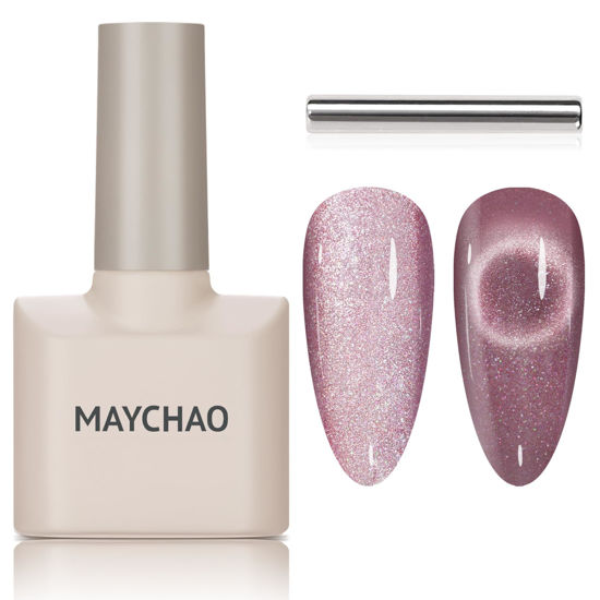 Picture of MAYCHAO 15ML Romatic Galaxy Cat Eye Gel Nail Polish 1Pc Galaxy Gel Polish with Magnet Soak off Holographic Magnetic Gel Polish for Nail Art Manicure Salon DIY at Home, 0.5 OZ