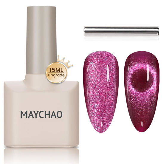 Picture of MAYCHAO 15ML Cat Eye Gel Nail Polish 1Pc Plum Gel Polish with Magnet Soak off Holographic Magnetic Nail Polish for Nail Art Manicure Salon DIY at Home, 0.5 OZ