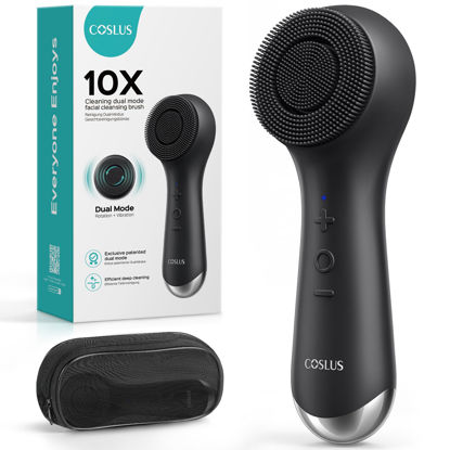 Picture of Face Scrubber Facial Cleansing Brush: 2 in 1 Spin and Vibration Patented Tech, Silicone Electric Exfoliator Scrubber with Automatic Foaming, Waterproof Face Cleanser Brush for Men and Women, Black