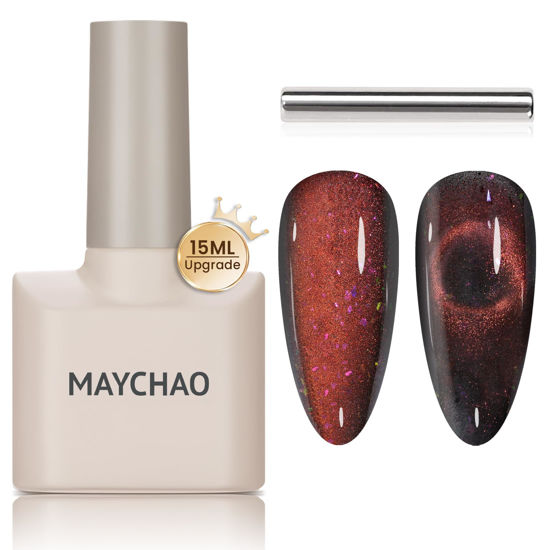 Picture of MAYCHAO 15ML Cat Eye Gel Nail Polish 1Pc Starry Sky Gel Polish with Magnet Soak off Holographic Magnetic Nail Polish for Nail Art Manicure Salon DIY at Home, 0.5 OZ
