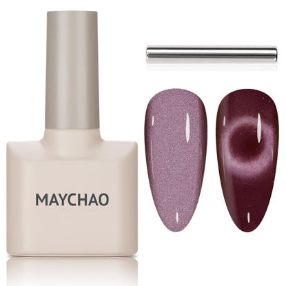 Picture of MAYCHAO 15ML Cat Eye Gel Nail Polish 1Pc Grape Gel Polish with Magnet Soak off Holographic Magnetic Nail Polish for Nail Art Manicure Salon DIY at Home, 0.5 OZ