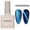 Picture of MAYCHAO 15ML Cat Eye Gel Nail Polish 1Pc Sea Blue Shimmer Gel Polish with Magnet Soak off Holographic Magnetic Nail Polish for Nail Art Manicure Salon DIY at Home, 0.5 OZ