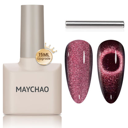 Picture of MAYCHAO 15ML Cat Eye Gel Nail Polish 1Pc Mysterious Red Gel Polish with Magnet Soak off Holographic Magnetic Nail Polish for Nail Art Manicure Salon DIY at Home, 0.5 OZ