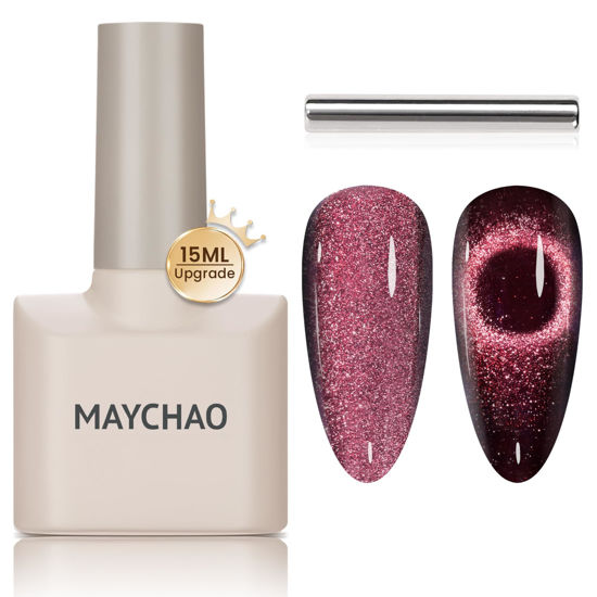 Picture of MAYCHAO 15ML Cat Eye Gel Nail Polish 1Pc Mysterious Red Gel Polish with Magnet Soak off Holographic Magnetic Nail Polish for Nail Art Manicure Salon DIY at Home, 0.5 OZ
