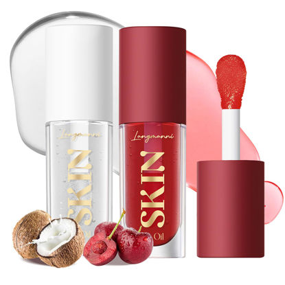 Picture of BANGFENG 2Pack Big Brush Head Hydrating Lip Glow Oil Plumping Lip Tint, Hydrating Lip Gloss Tinted Lip Balm Transparent Lip Care, Long Lasting Nourishing Non-sticky Fresh Texture (Cherry+Coco)