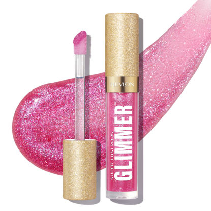 Picture of REVLON Super Lustrous Glimmer Gloss, Valentine's Day Makeup Gifts for Women, Non-Sticky Lip Gloss, High-Shine Finish, Plant-Based Glitter, 008 Rose Glow, 0.13 fl oz