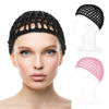 Picture of WLLHYF Wig Cap Thick Long Hair Caps Adjustable Elastic Net Anti-Slip Mesh Braided Weaving Making Crochet Sew Weave Fishnet Part Grip Headband Hat Women(Black/Pink)