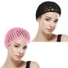 Picture of WLLHYF Wig Cap Thick Long Hair Caps Adjustable Elastic Net Anti-Slip Mesh Braided Weaving Making Crochet Sew Weave Fishnet Part Grip Headband Hat Women(Black/Pink)