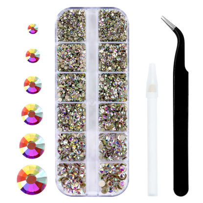 Picture of 3792 Pcs 2028 Crystal AB Flatback Rhinestones Set for Nail, Art, Crafts, Makeup, Tumblers Glitter Round with Tweezers and Picking Pen(SS6~SS20)