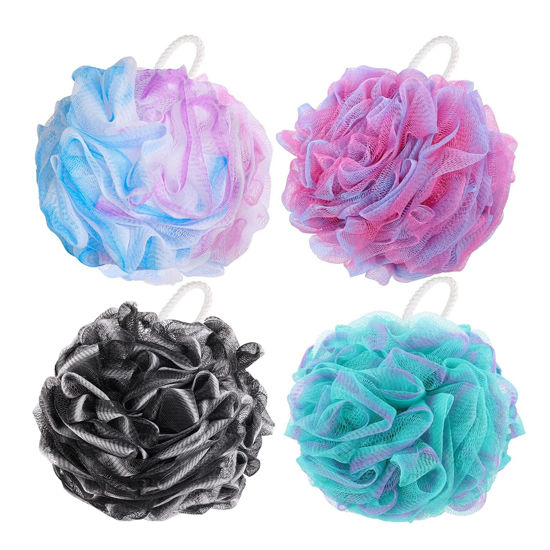 Picture of BTYMS 4 Pieces Shower Loofahs Bath Sponges 60g Bath Scrunchies Mesh Pouf Exfoliating Loofa for Body Washing