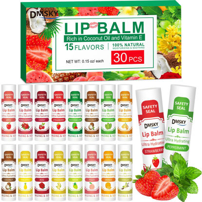 Picture of DMSKY 30 Pack Lip Balm, Natural Lip Balm Bulk with Vitamin E and Coconut Oil, Moisturizing Soothing Chapped Lips-15 Flavors