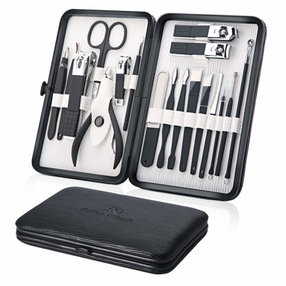 Picture of Keiby Citom Professional Stainless Steel Nail Clipper Travel & Grooming Kit Nail Tools Manicure & Pedicure Set of 18pcs with Luxurious Case (Black/White)