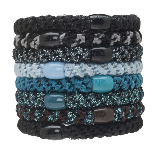 Picture of L. Erickson Grab & Go Pony - Blue Tide - 8 Pack Ponytail Holder Hair Ties - Mixed Teal and Black